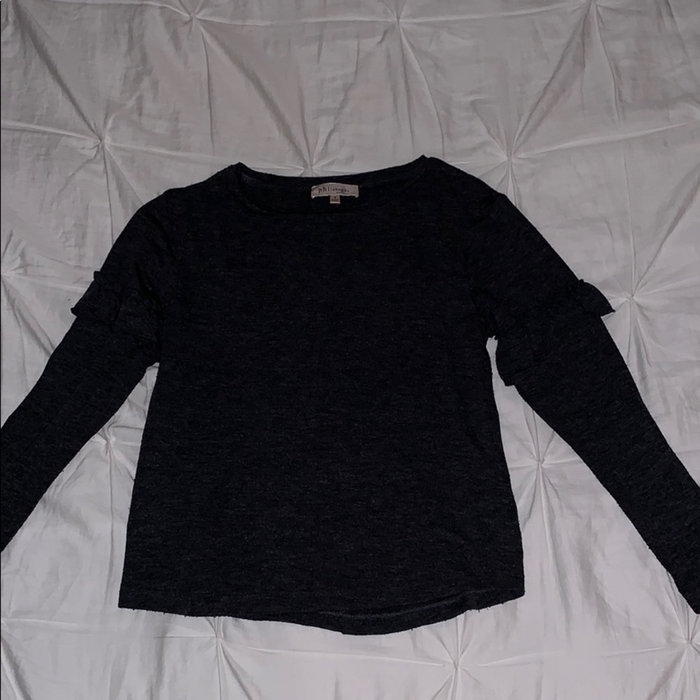 Philosophy Gray Ruffle Sleeve Top